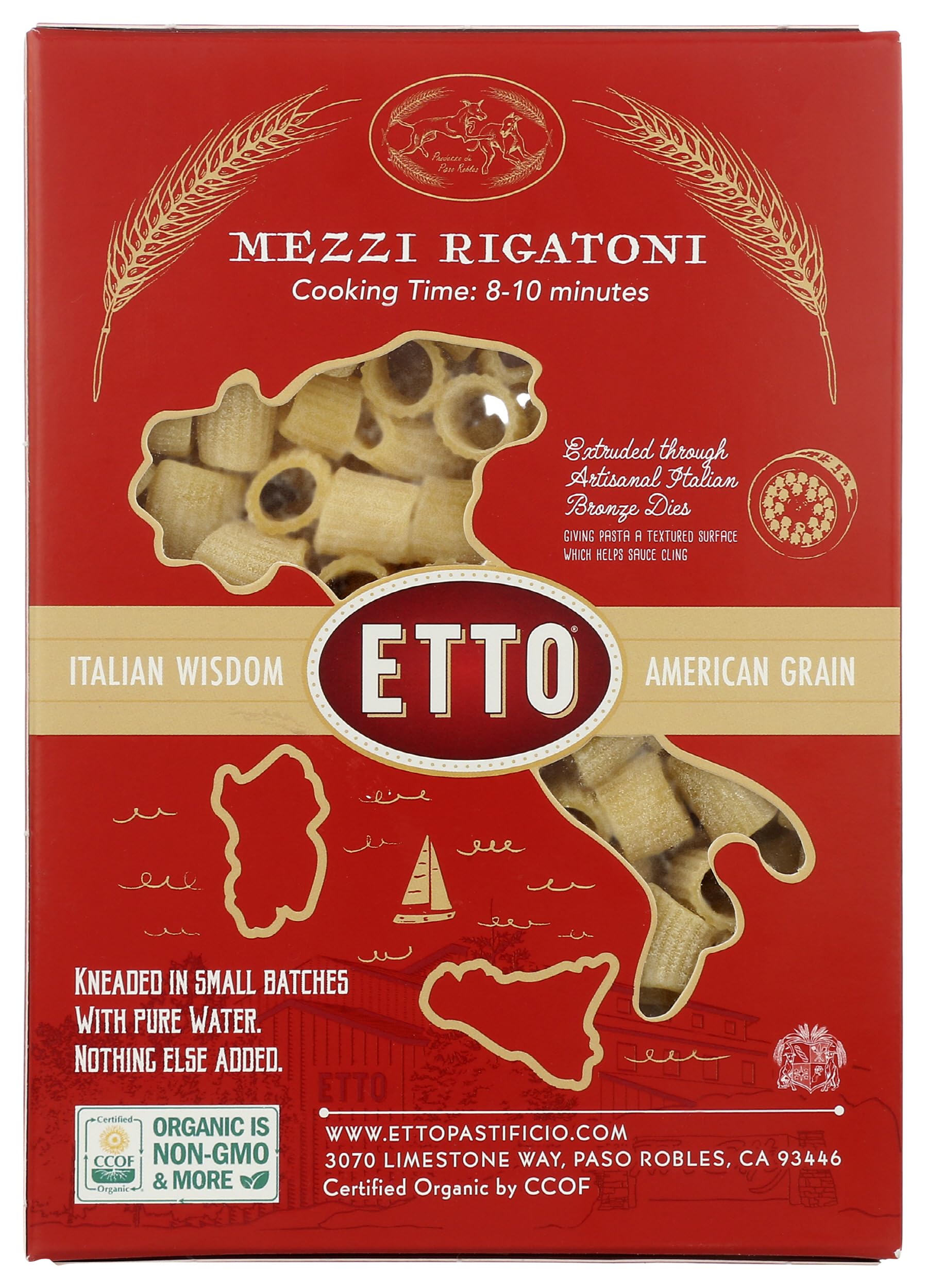 Etto, Pasta Mezzi Rigatoni Organic, 16 Ounce