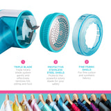 True & Tidy, Portable Fabric Shaver, Safely Removes Lint, Fabric Fluff and Fuzz Balls from All Types of Garments & Fabrics, LR-03, Aqua (Batteries not