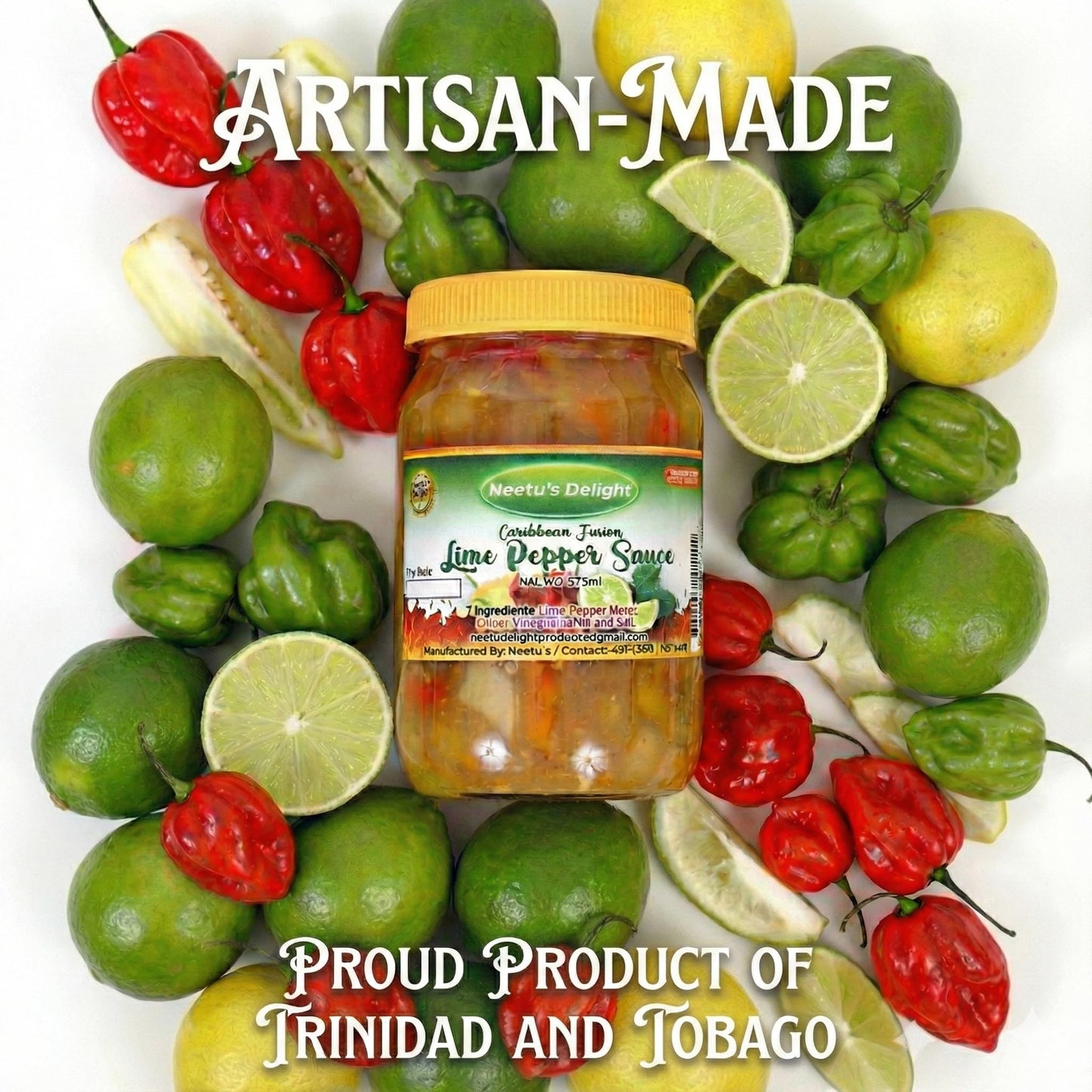 Neetu's Delight: Caribbean Fusion - Lime Pepper (Hot) Sauce 14.5oz (Net Wt. 375ml) | Full of Flavour | Medium Heat | Made with Scotch Bonnet Peppers |