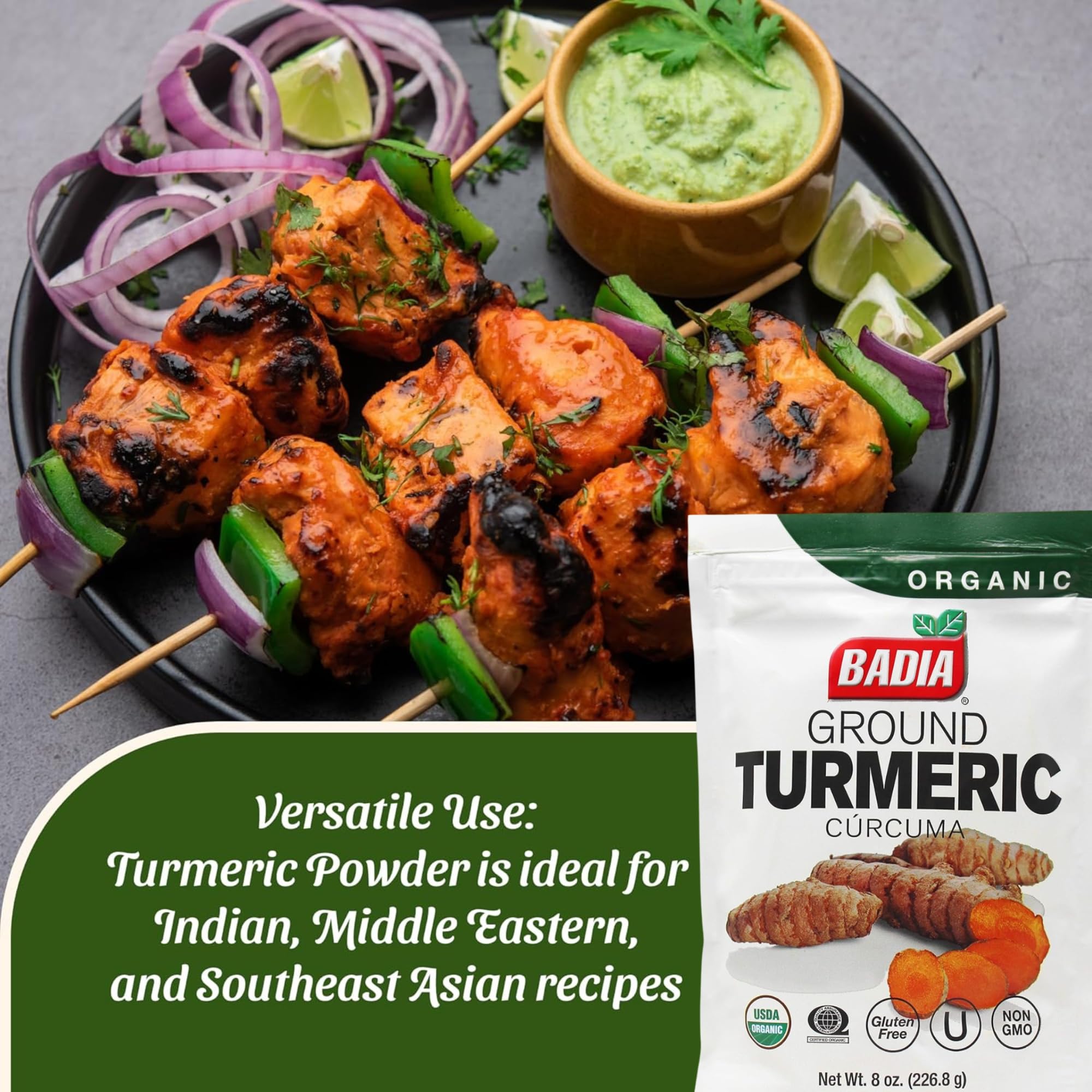 Badia Organic Turmeric Ground, 8 oz resealable bag - Premium Curcuma Seasoning for Cooking, Golden Flavor & Rich Aroma