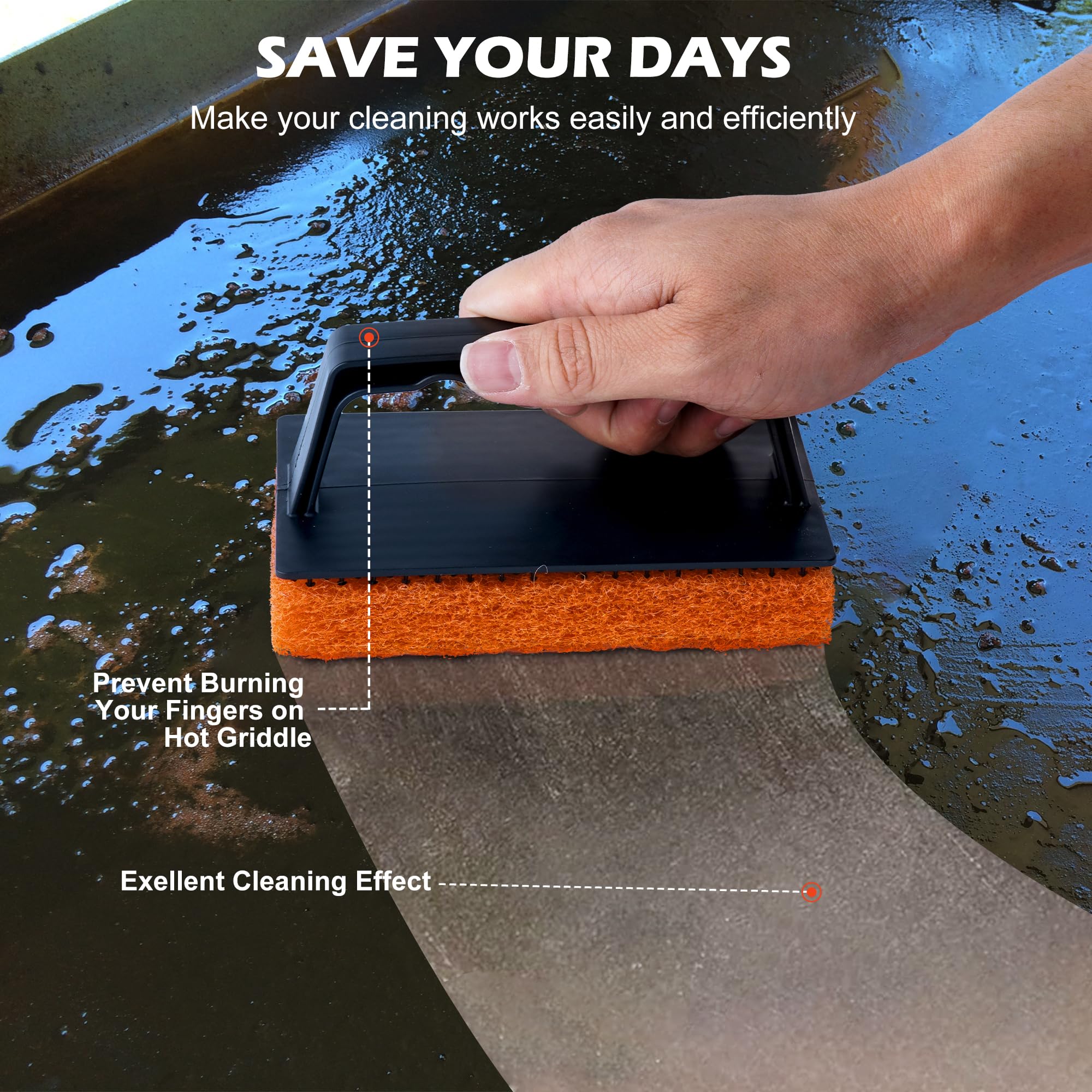 Griddle Cleaning Pads for Blackstone Flat Top, Non-Scratch Grill Scrub Pads, Bathroom Scrubbing Pads, Pool Scrub Brush, Shower Tile (22 Pads + Handle)