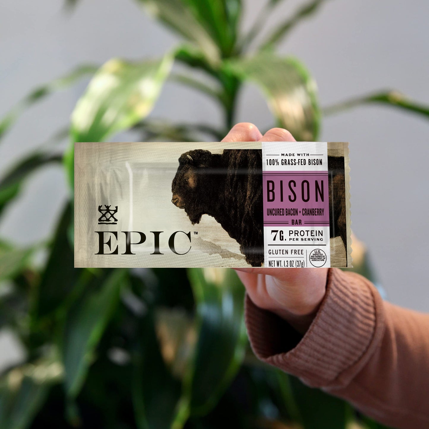 EPIC Bison Uncured Bacon and Cranberry Bars, Grass-Fed, Protein Bar, 12 Ct, 15.6 oz