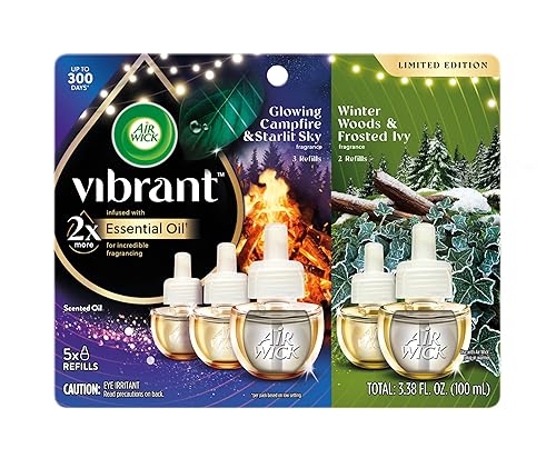 Air Wick Plug In Vibrant Scented Oil, Campfire + Winter Woods, Air Fresheners for Home Long Lasting,Home Room Fresheners,Air Freshener Plug In, House