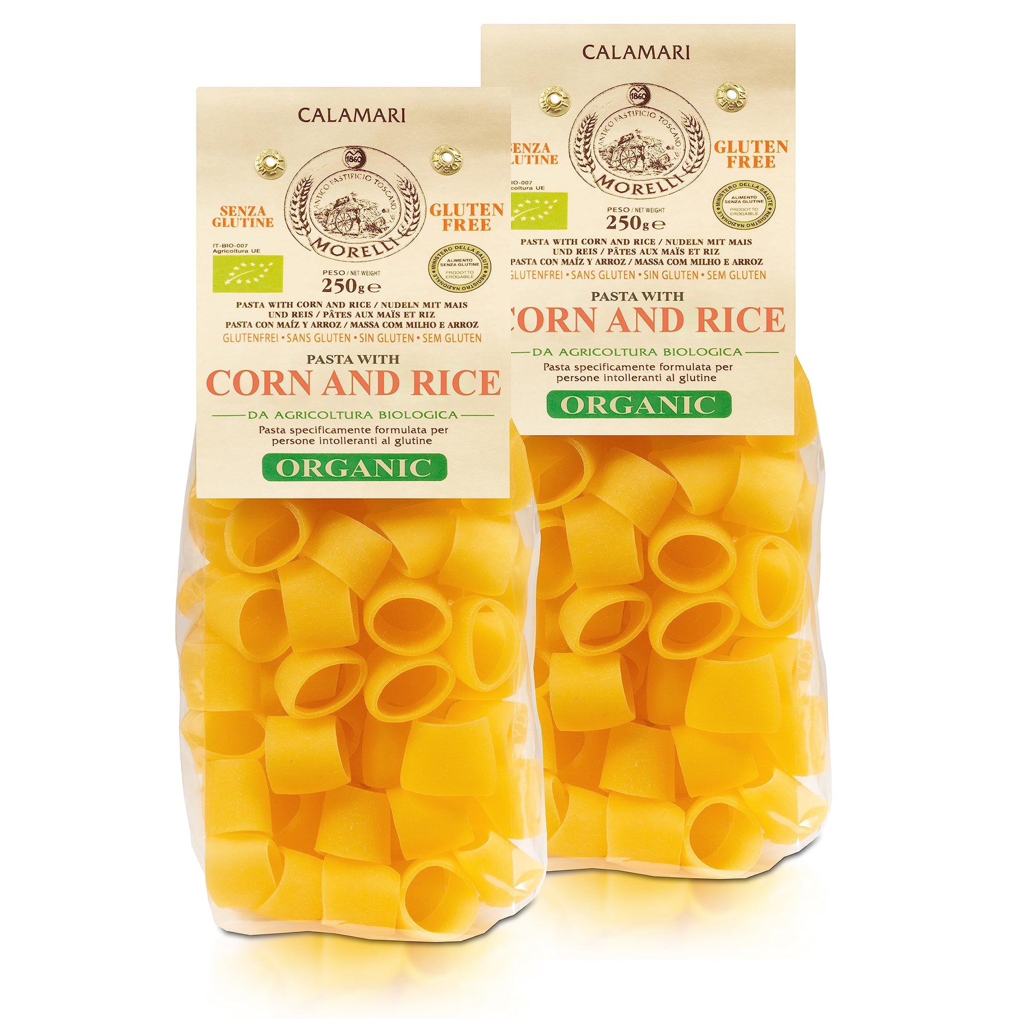 Morelli Mezzi Paccheri Organic Pasta - Italian, Gourmet, Large Circle Gluten-Free Pasta from Italy Made from Corn & Rice, for Stuffing - 8.8 oz (Pack