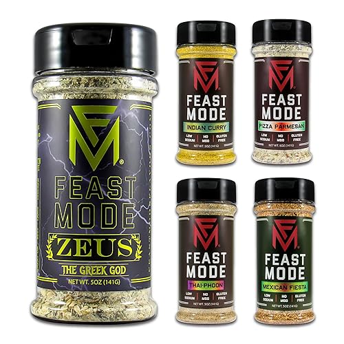 Feast Mode Flavors | Olympian Pack | 5 count | 5oz seasonings | meal prep seasoning, low sodium, no msg, gluten free, low calorie, no artificial