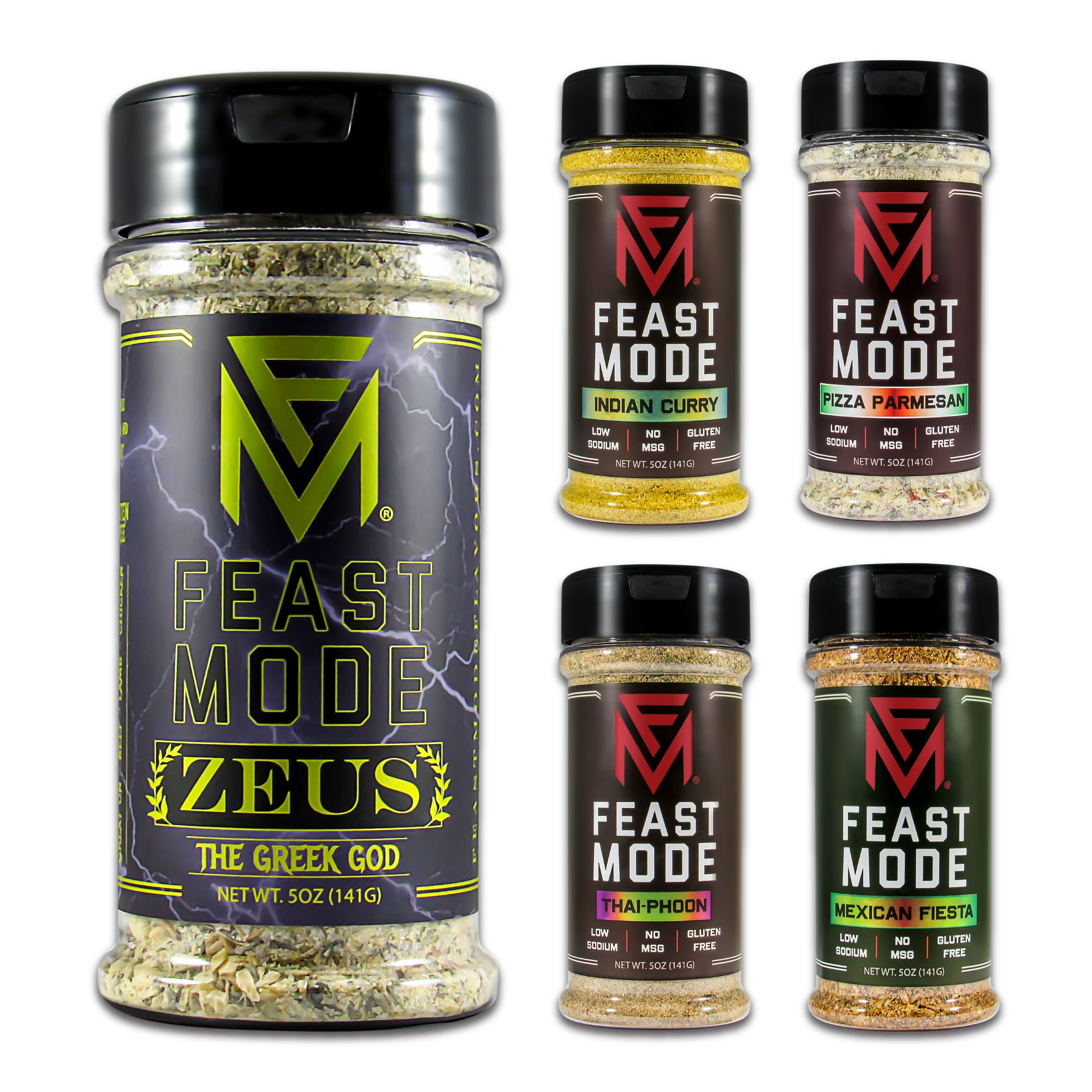 Feast Mode Flavors | Olympian Pack | 5 count | 5oz seasonings | meal prep seasoning, low sodium, no msg, gluten free, low calorie, no artificial