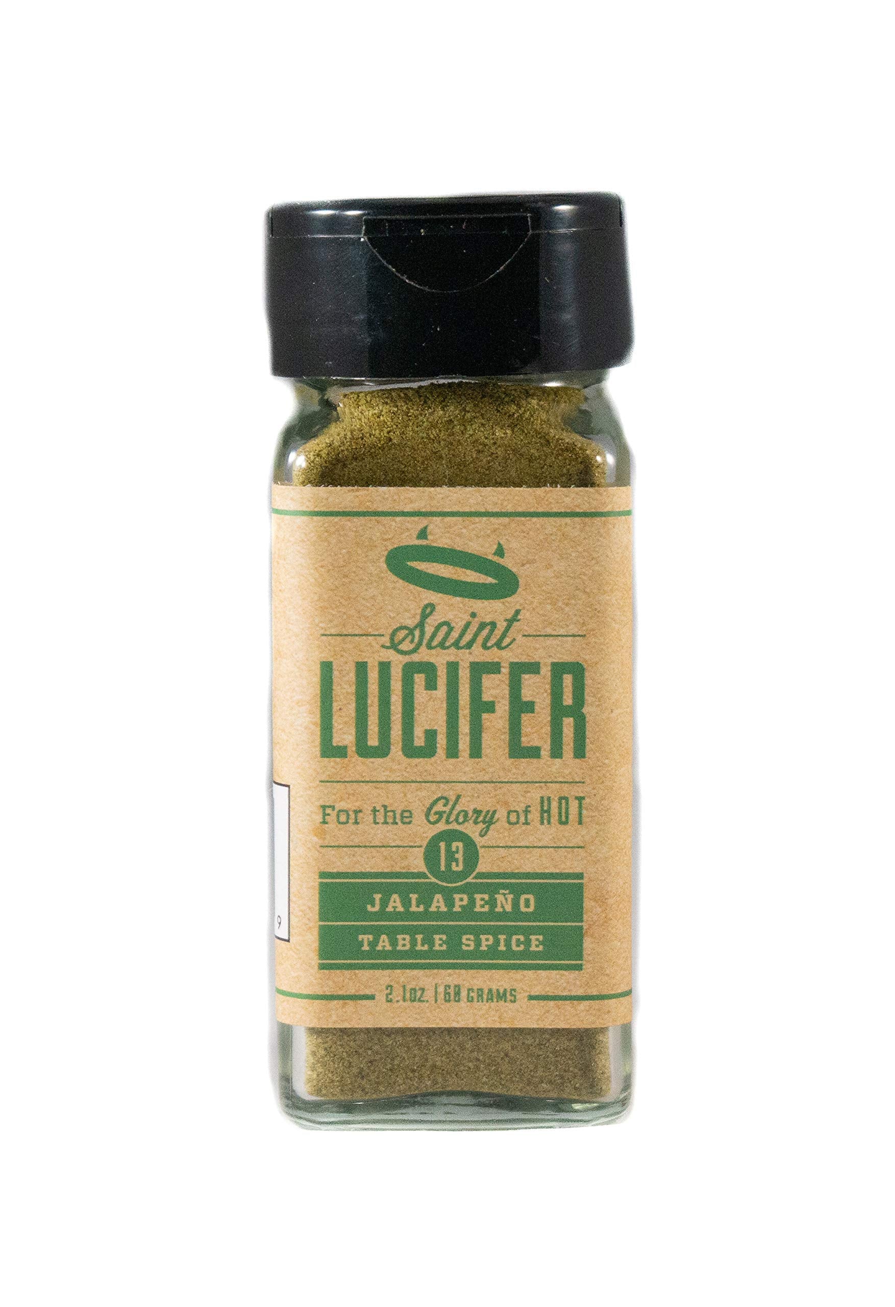 Saint Lucifer Spice Co, Jalapeno Table Spice Number 13, 2.1 ounce glass jar, Made In The USA, Gluten Free, Sugar Free, Vegan, Vegetarian