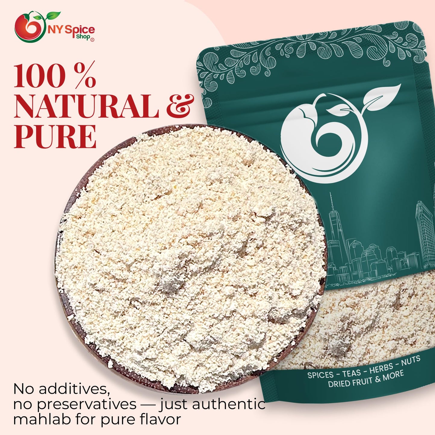NY SPICE SHOP Ground Mahlab - Spice Mahlepi Powder - Dried Natural Mahlep - Dry Mahlep Spice for Pastry Making - 4 Ounce