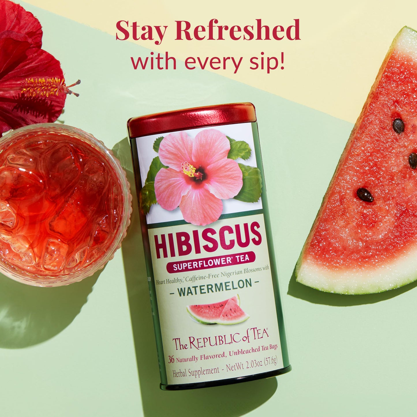 The Republic of Tea Hibiscus Watermelon Superflower Herbal Tea, 36 Tea Bags, Citrus Berry Flavored Tea