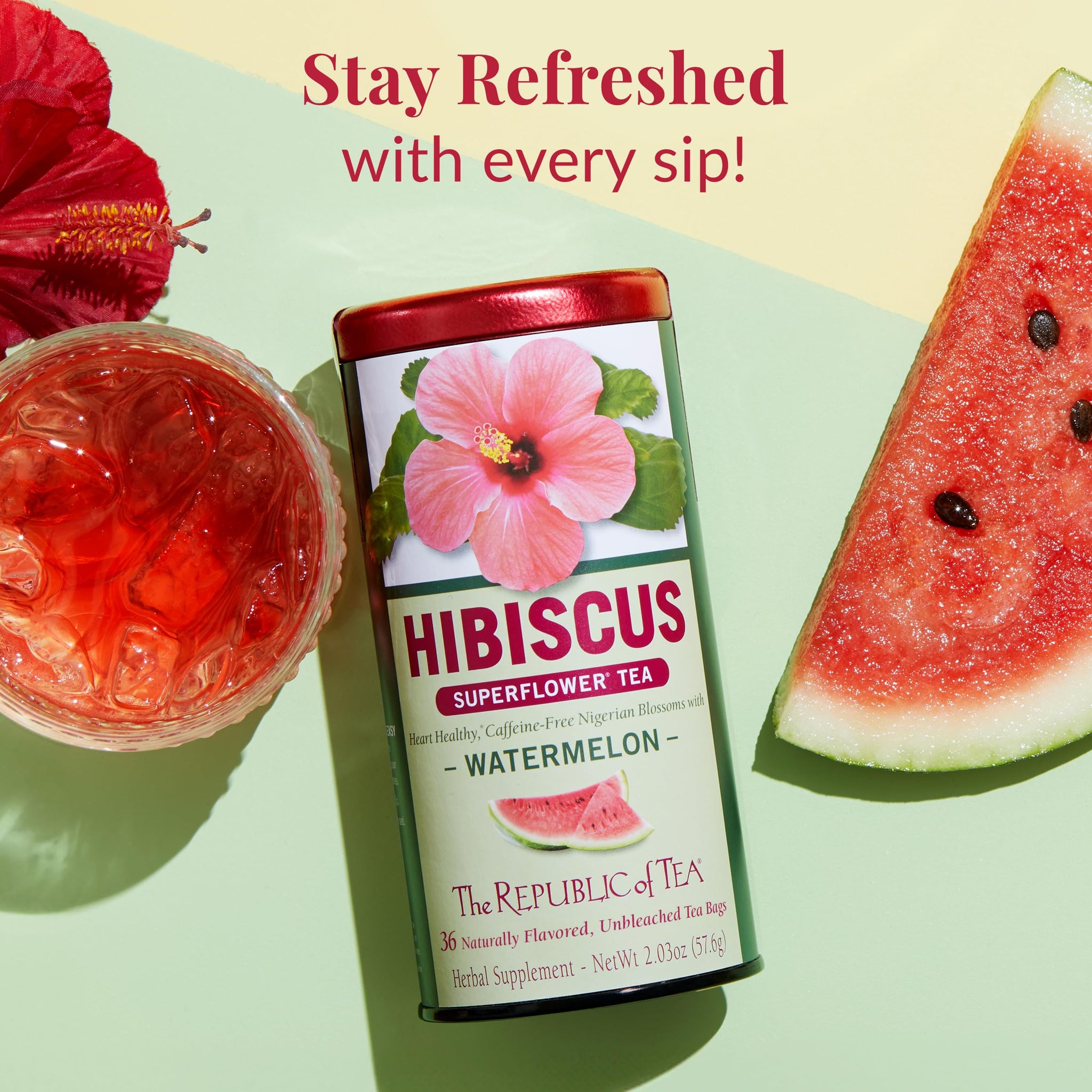 The Republic of Tea Hibiscus Watermelon Superflower Herbal Tea, 36 Tea Bags, Citrus Berry Flavored Tea