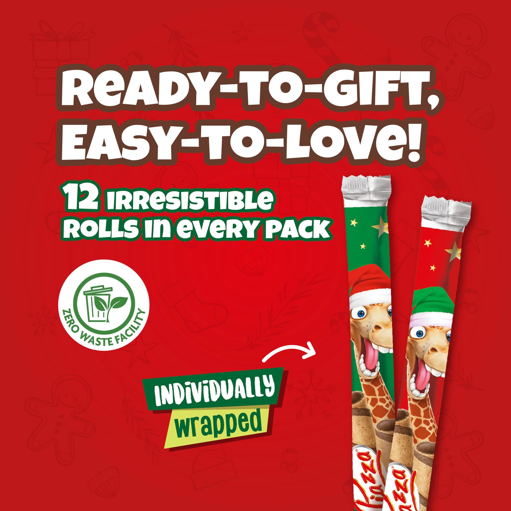 Colombina Christmas Wafer Rolls, Chocolate Flavored, 12 Individually Wrapped Sticks Per Box, 4.95oz (Pack of 1)