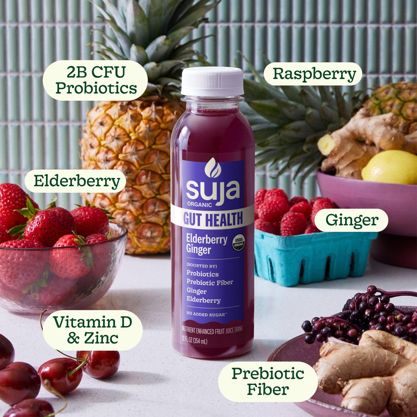 Suja Organic Gut Health Elderberry Ginger Cold Pressed Juice Drink, 12 fl oz Bottle