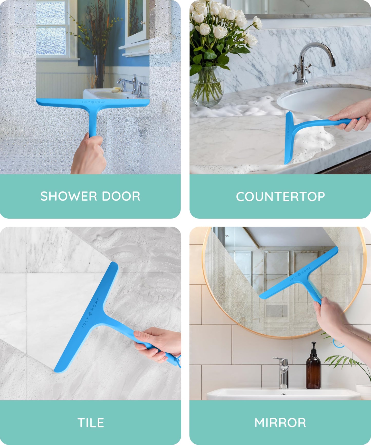 JULY HOME Premium All-Purpose Silicone Squeegee 11 inch, Stainless Steel Core, Shower Accessories - Bathroom Cleaner for Mirror, Car, Window, Tile