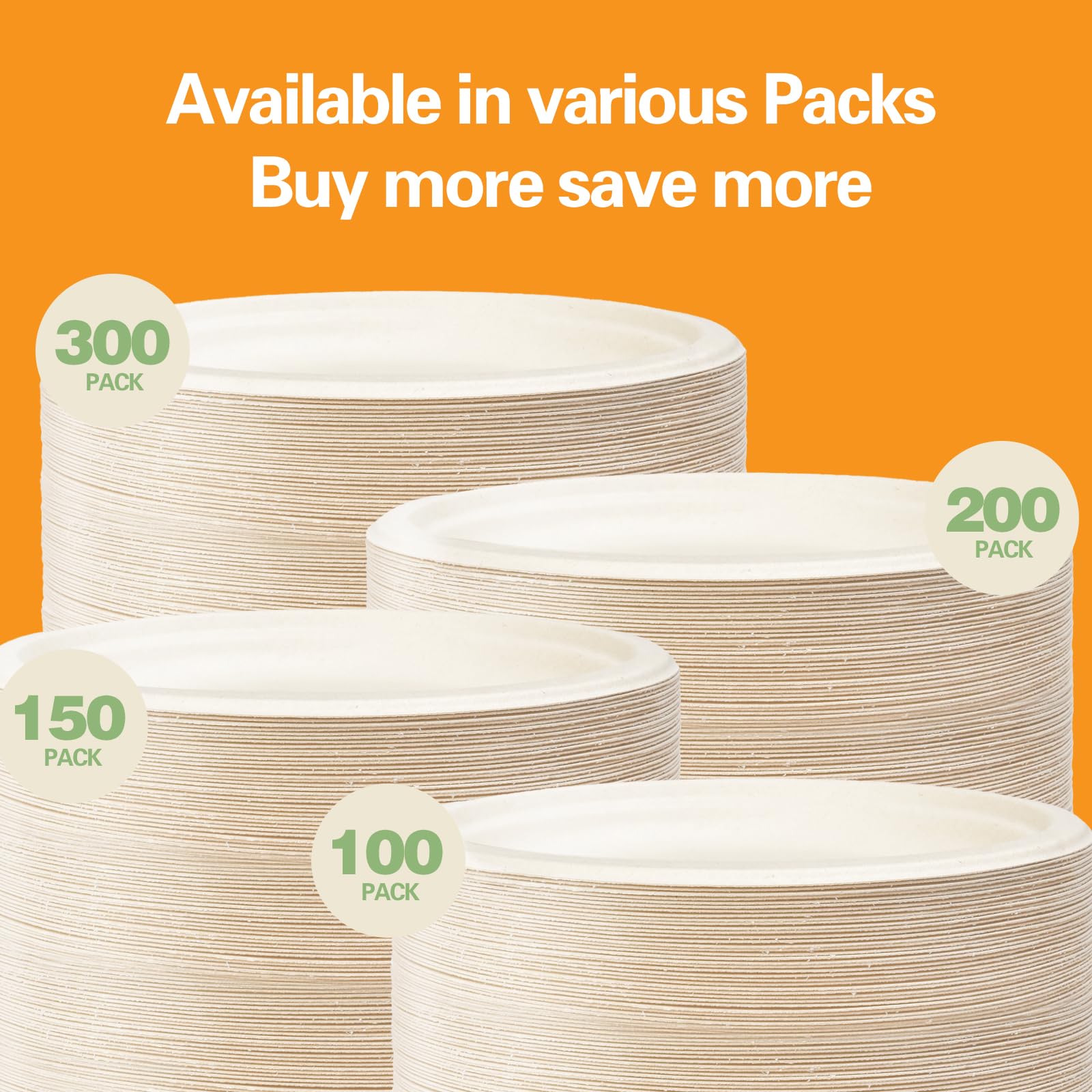 yeehigh 100% Compostable Paper Plates, 9 Inch-50 Pack, Heavy Duty Sugarcane Bagasse Plate, Natural Uncoated and Unbleached Dinnerware, suitable