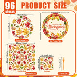 96 Pieces Fall Leaves Thanksgiving Tableware Set - Autumn-Themed Disposable Party Supplies with Paper Plates, Napkins, and Forks for Thanksgiving