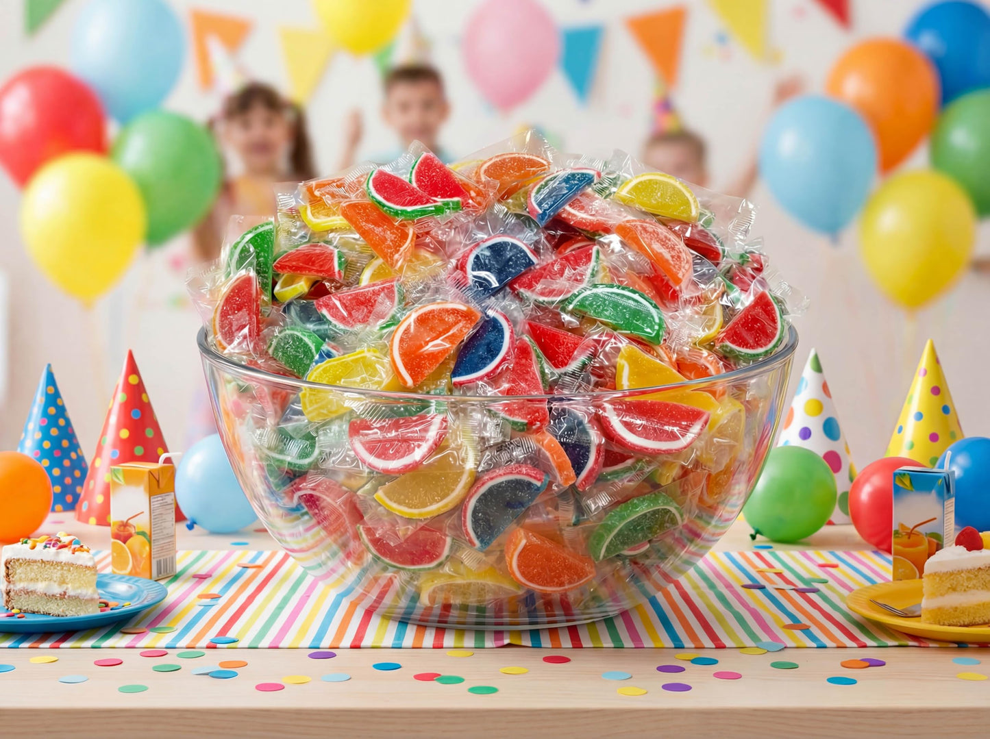 Fruit Slices Candy 1 lb Bulk Bag - Orange Lime Watermelon Cherry Blue Raspberry Lemon Sugar Coated Jelly Wedges, Soft Chewy Treats, Individually