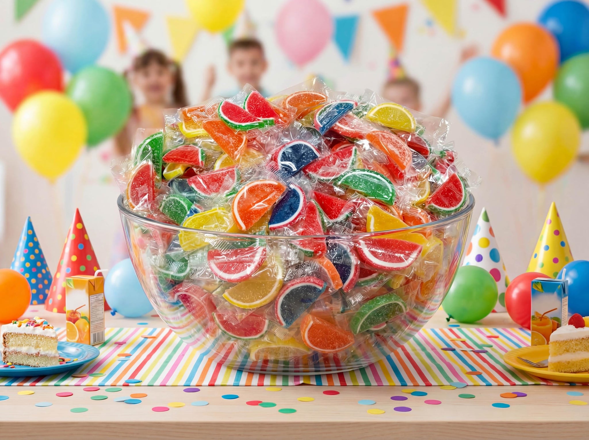 Fruit Slices Candy 1 lb Bulk Bag - Orange Lime Watermelon Cherry Blue Raspberry Lemon Sugar Coated Jelly Wedges, Soft Chewy Treats, Individually
