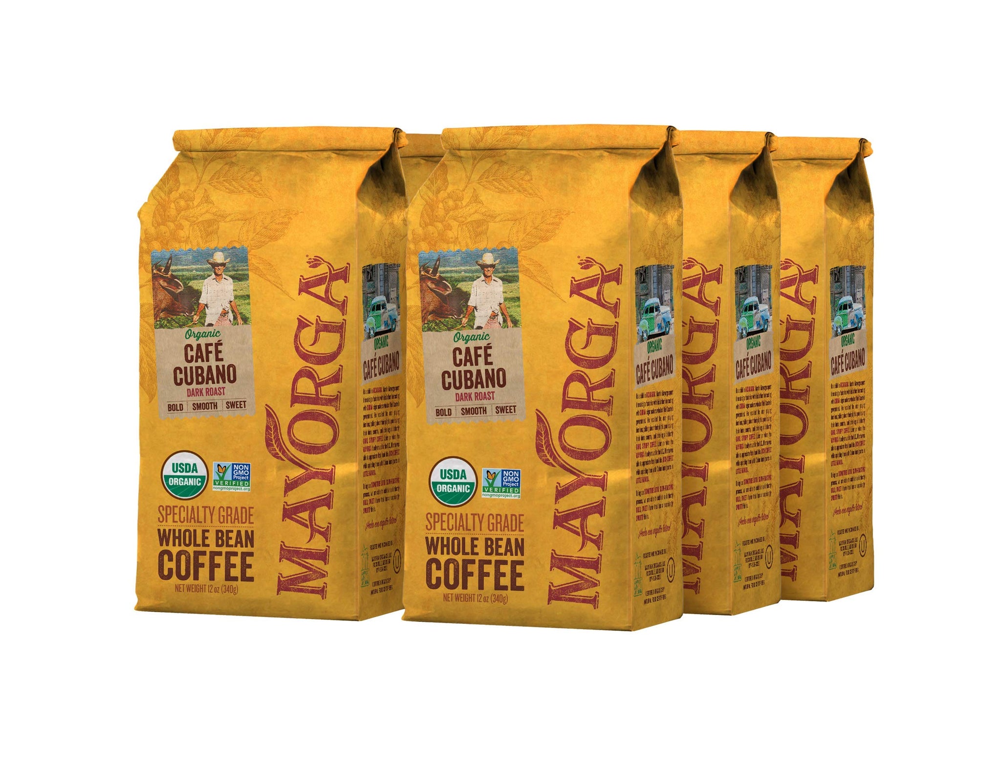 Café Cubano, 12 oz (Case of 6), Mayorga Organics, Whole Bean Coffee, Dark Roast, 100% USDA Organic Certified