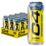C4 Performance Energy Drink with Zero Sugar, Berry Blue Typhoon, 12pk