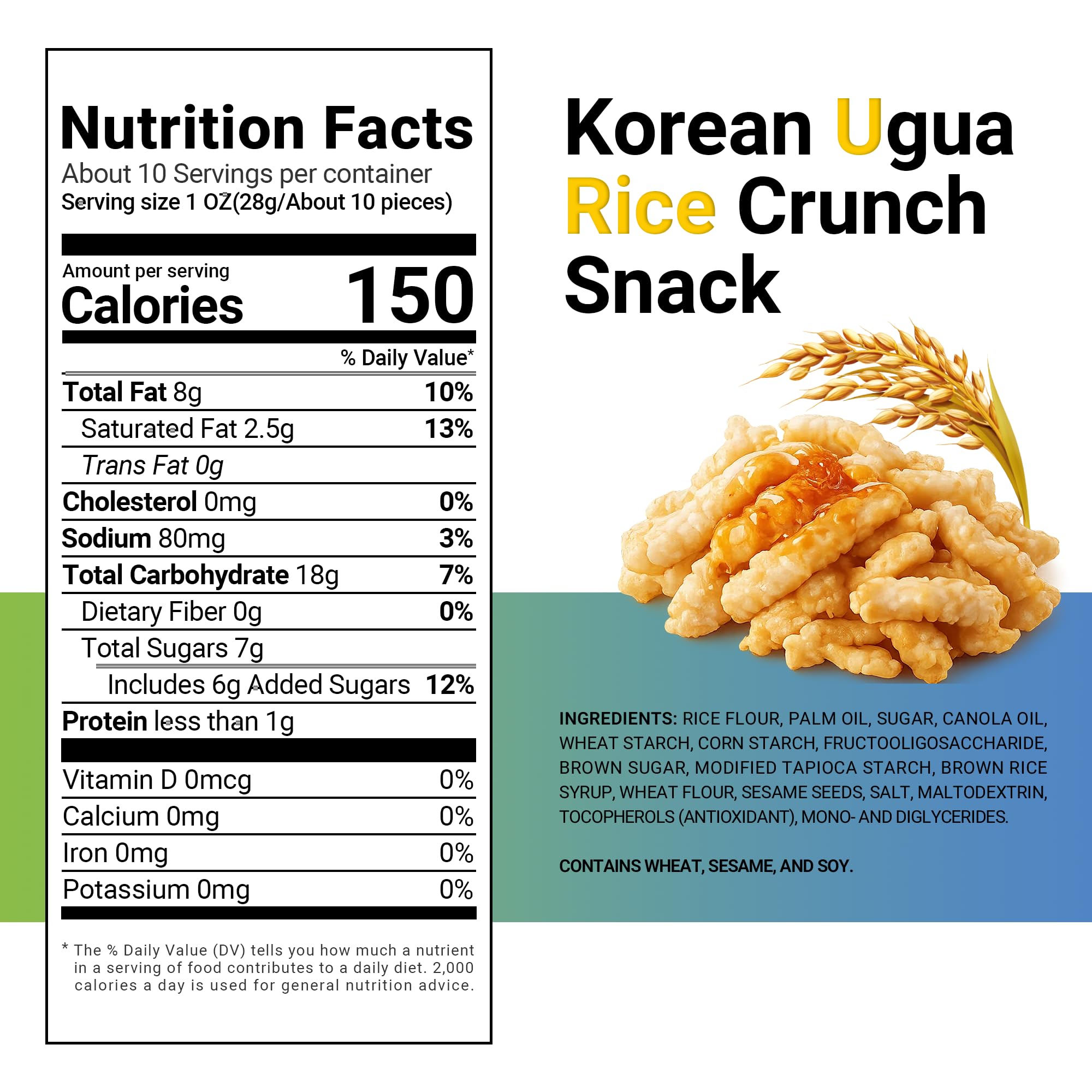 Nongshim Korean Ugua Rice Crunch Snack, Sweet Rice Crisps, Brown Rice Syrup, Glazed and Crunchy, Korean’s Favorite Rice Snack, Big Size Bag, Tasty