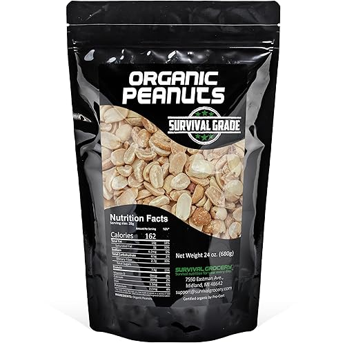 Survival Grocery® Organic Dry Roasted Peanuts - Protein Rich, Non-GMO, Gluten-free, Vegan-friendly, Low Carb Snack, Packed With Essential Vitamins