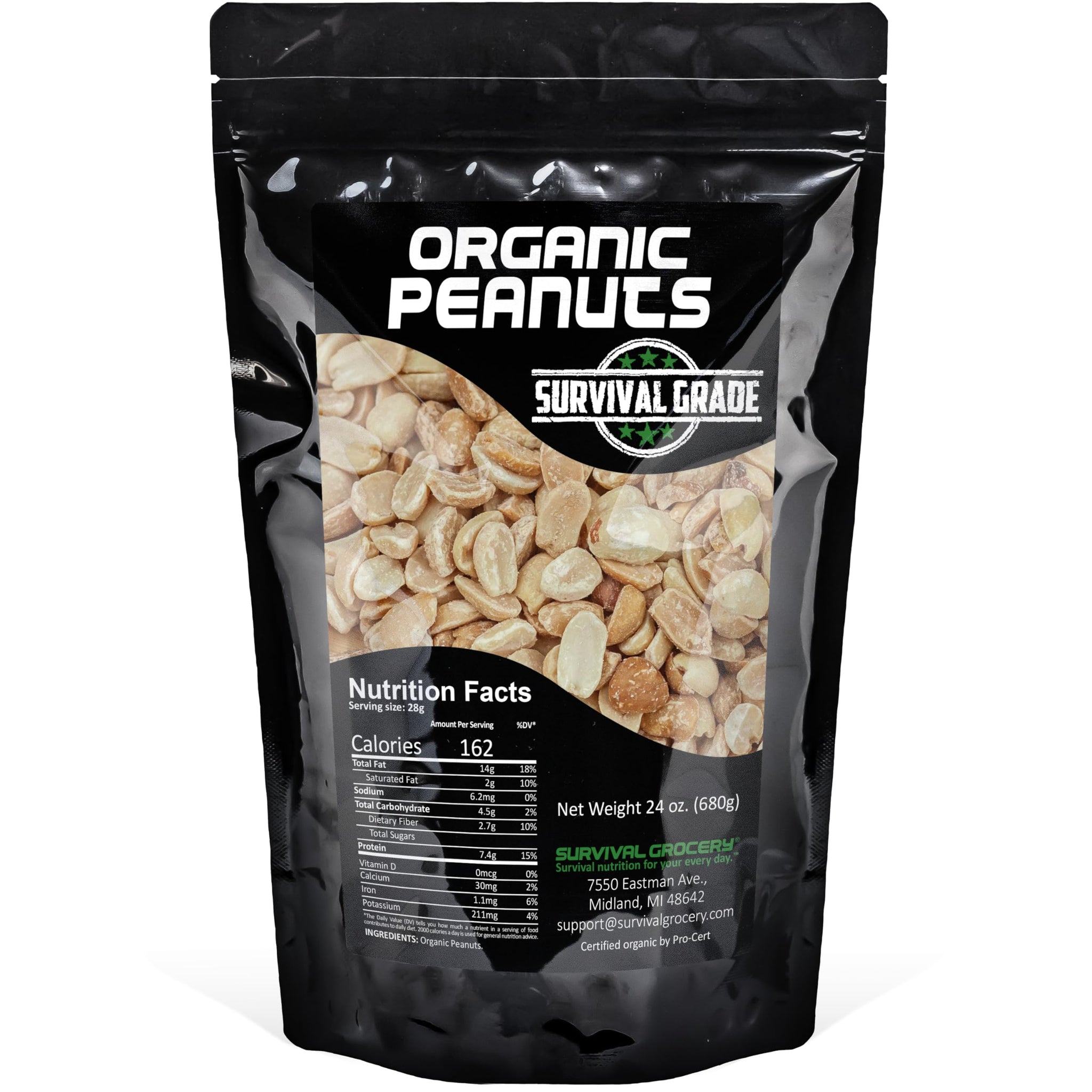 Survival Grocery® Organic Dry Roasted Peanuts - Protein Rich, Non-GMO, Gluten-free, Vegan-friendly, Low Carb Snack, Packed With Essential Vitamins