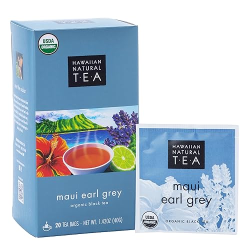 Hawaiian Natural Tea Organic Maui Lavender Earl Grey Bags - Premium Black Tea, Antioxidant Rich - 20 Bags