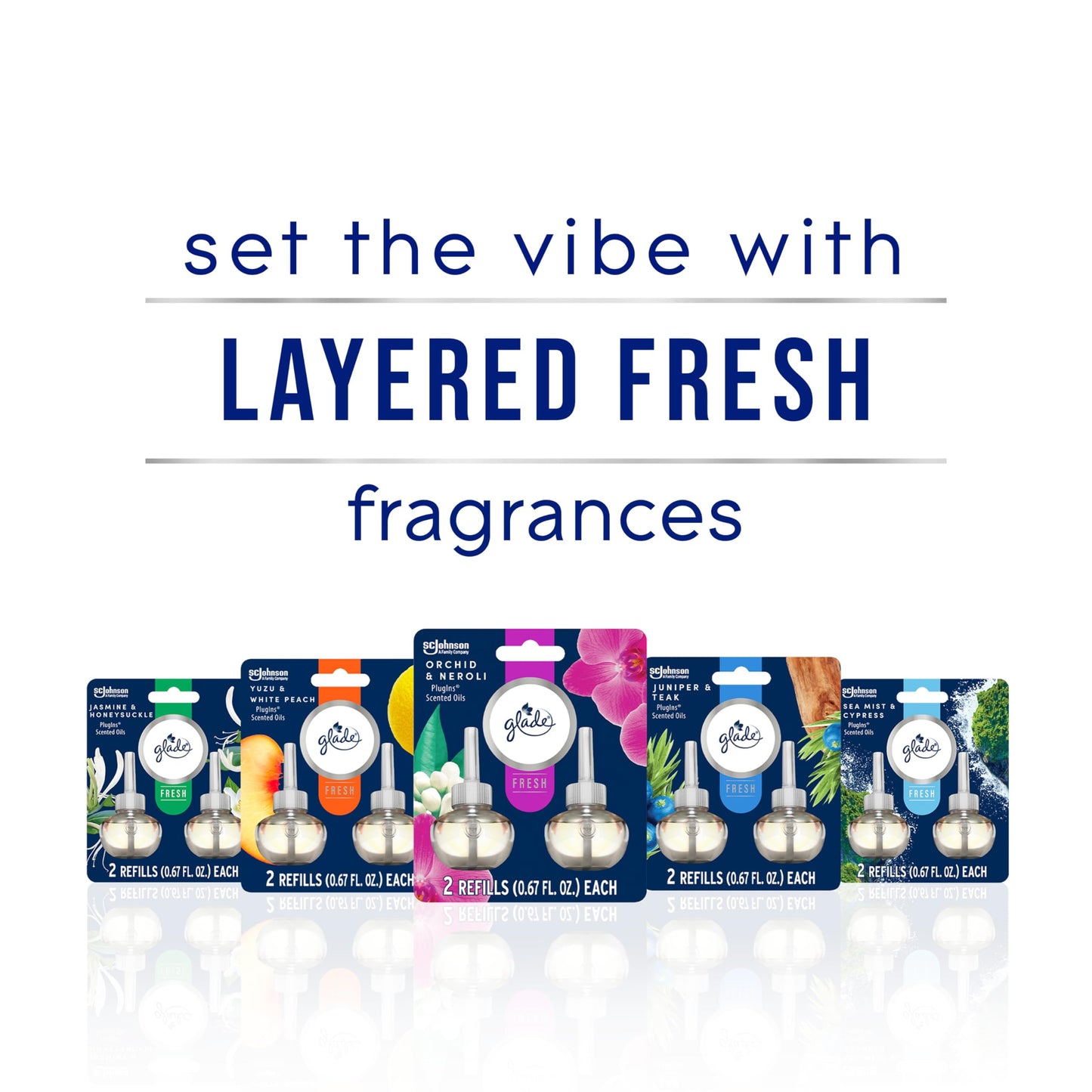 Glade PlugIns Refills Air Freshener, Scented and Essential Oils for Home and Bathroom, Orchid & Neroli, Fresh Collection 1.34 Fl Oz, 2 Count