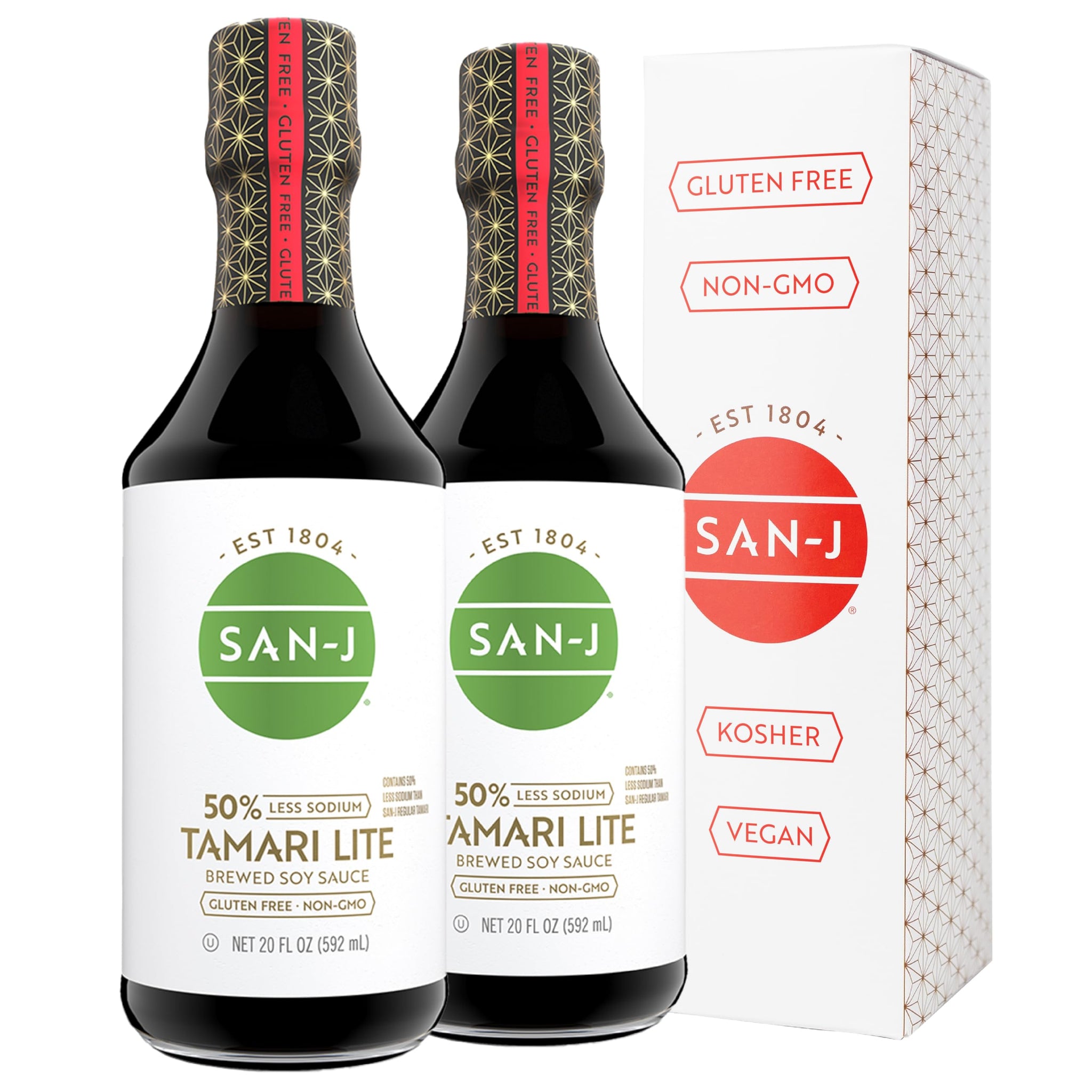 San-J Tamari Lite Soy Sauce, 50% Less Sodium, Gluten Free, 20 oz, 2 Pack