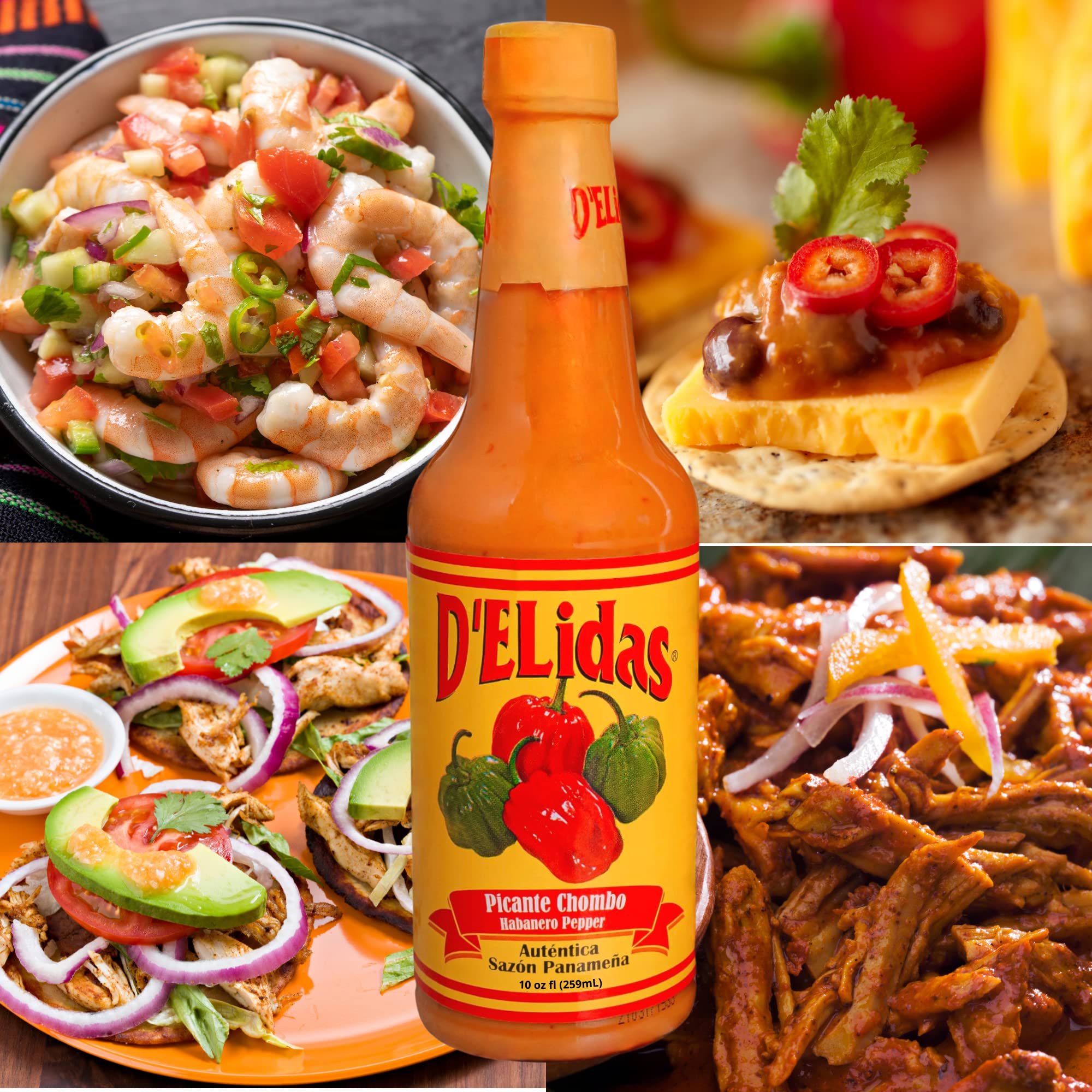 D'ELidas Habanero Hot Sauce, Natural Habanero Pepper Hot Sauce, Chombo Picante Sauce #1 in Panama, Non-GMO, Keto Friendly Food Habanero Sauce, 10 Fl