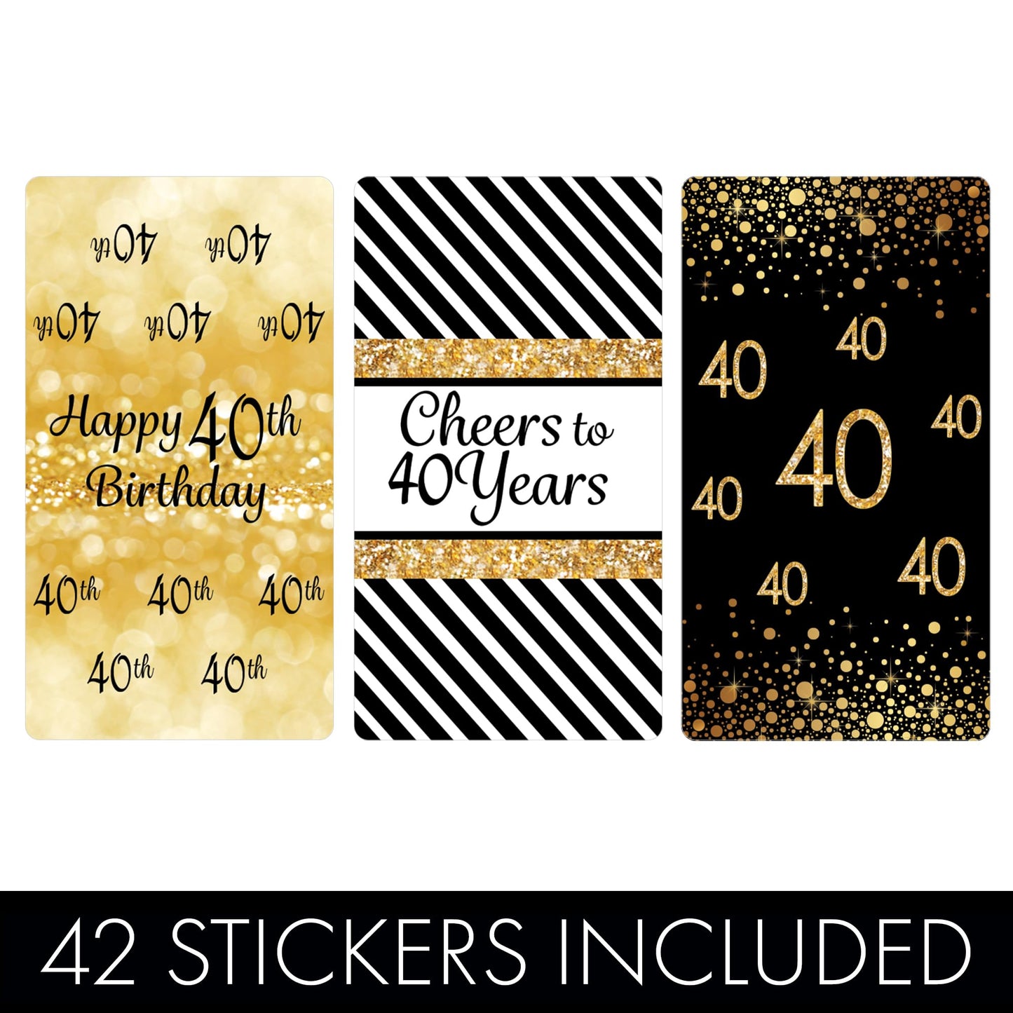 DISTINCTIVS Black and Gold 40th Birthday Mini Candy Bar Wrappers - 42 Count - 40th Birthday Party Favors for Men and Women
