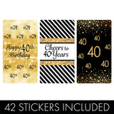 DISTINCTIVS Black and Gold 40th Birthday Mini Candy Bar Wrappers - 42 Count - 40th Birthday Party Favors for Men and Women