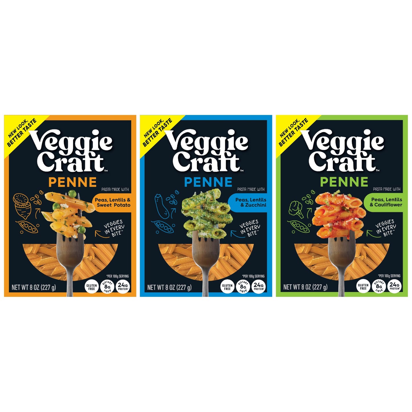 Veggiecraft Farms Variety Pack Penne Pasta - NEW BETTER TASTE - Gluten Free Pasta, Plant Based Penne Pasta, Sweet Potato, Cauliflower & Zucchini