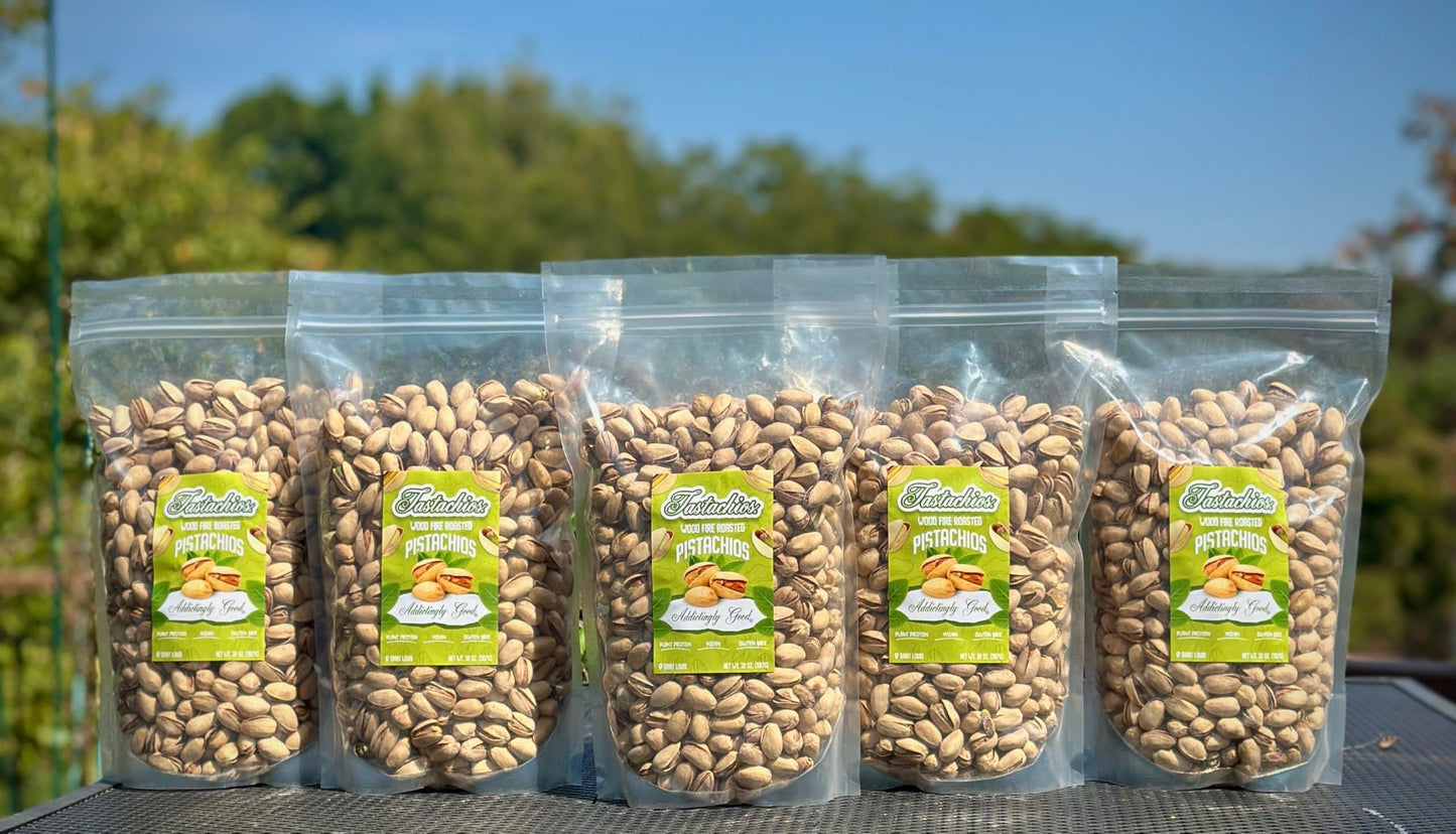Tastachios Wood Fire Roasted Pistachios 2LB Bag - Original Flavor - Gluten-Free, Plant-Based Protein, Non-GMO, Keto-Friendly - Vegan Snack - Roasted
