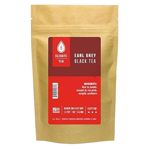 Elevate Tea Earl Grey Tea, Loose Leaf Black Tea, High Caffeine, 3 oz Pouch - 30 Cups, Hot & Iced Tea, No Artificals, 3 Pack