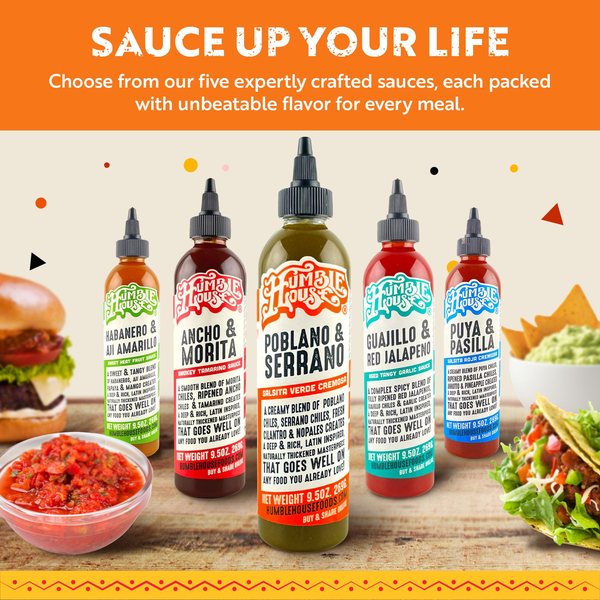 Humble House - Poblano & Serrano Pepper Hot Sauce, Zero-Calorie Low-Sodium Vegan Condiments for Chicken Wings, Steak, Enchiladas, Tamales, Tacos