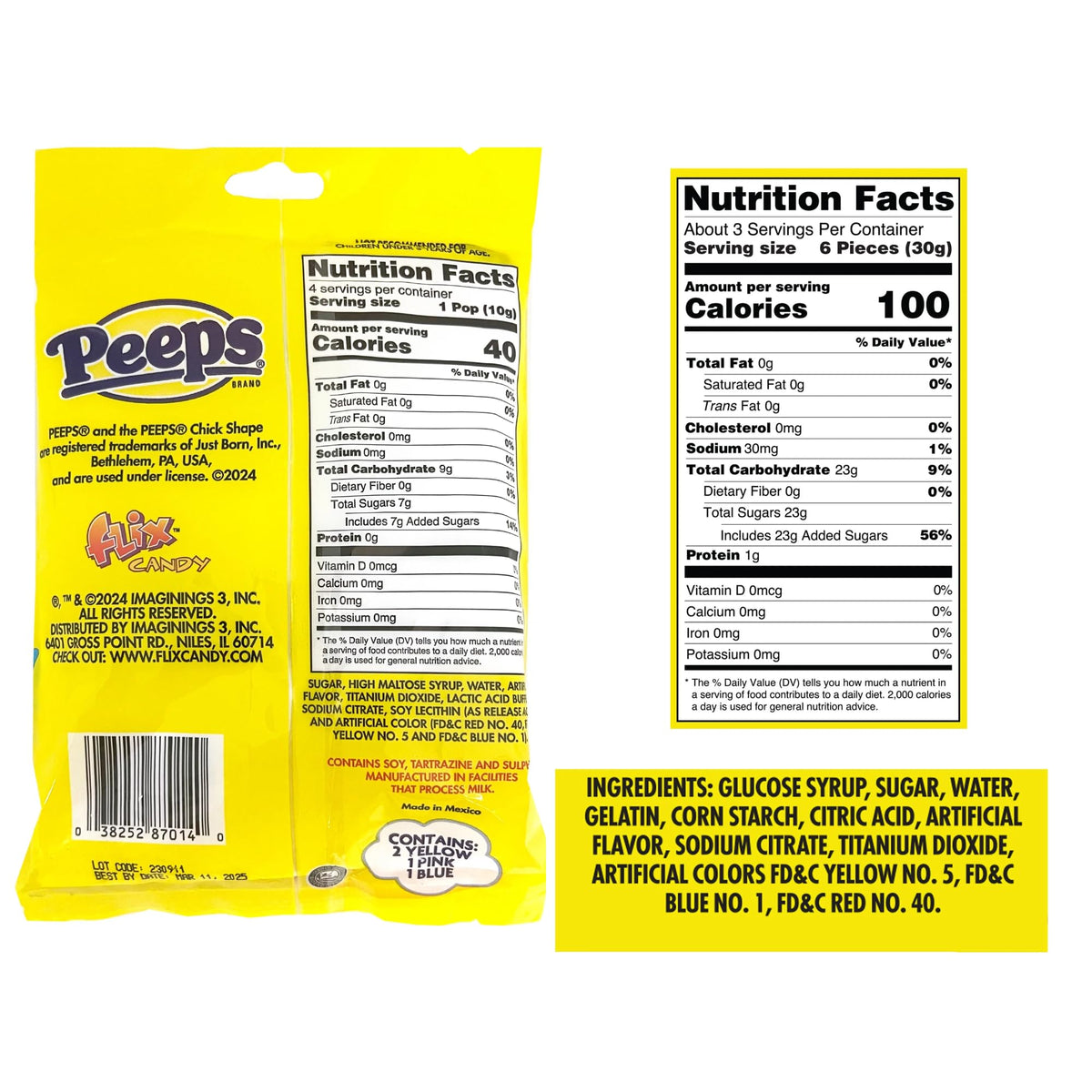 Peeps Lollipop Rings and Gummies, Multicolored Chick and Bunny Shaped Candy, Individually Wrapped Pieces (Pack of 3)
