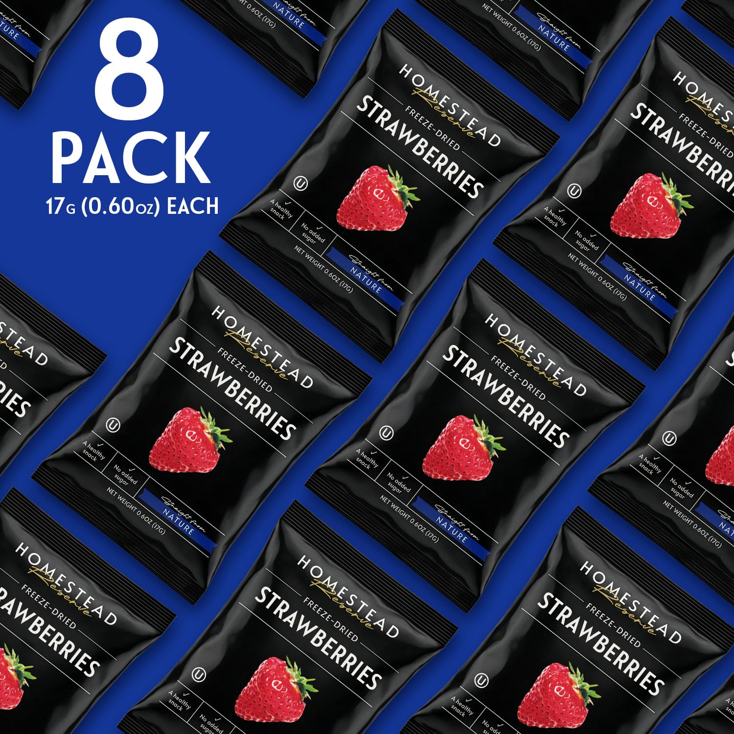 HOMESTEAD RESERVE Freeze Dried Strawberry, Pack of 8 Dried Fruit Snacks Individual Packs, Ideal Fruits Chips for Healthy Lifestyles and Active Living