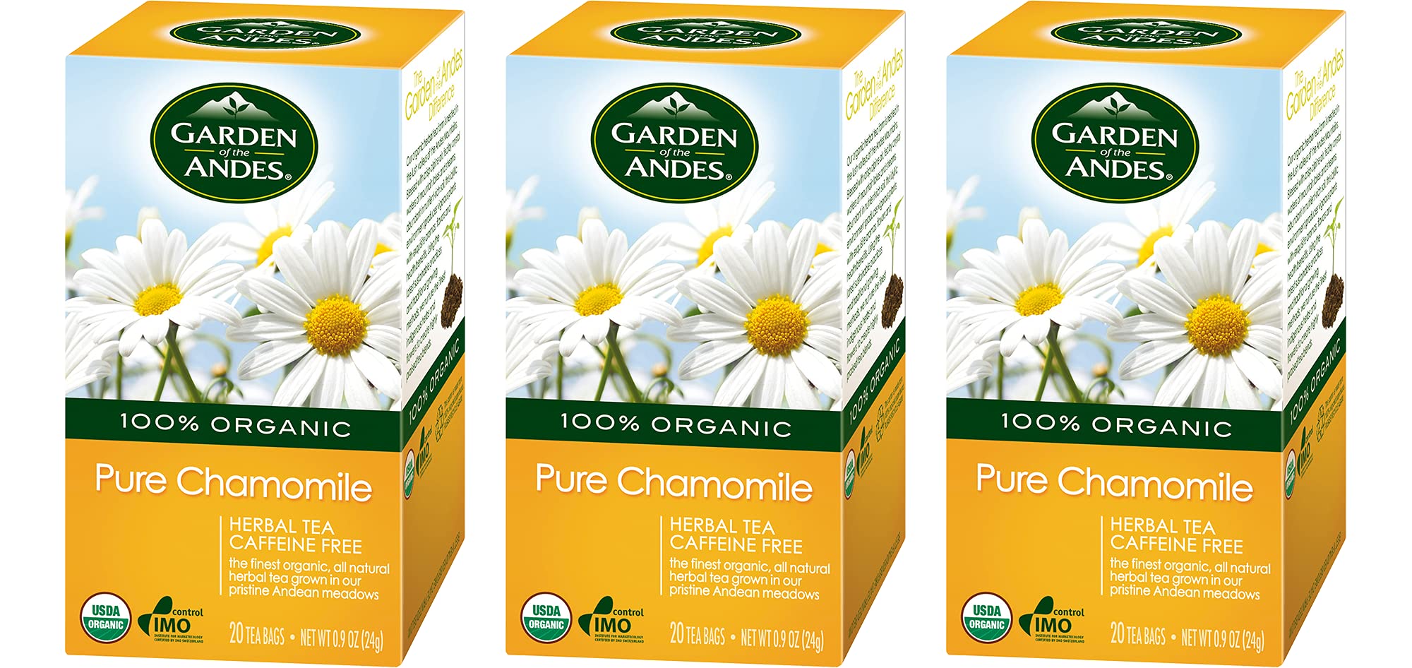 Garden of the Andes Herbal Organic Decaf Chamomile Hot Tea Bags, 0.9 oz, 20 Tea Bag Count (Pack of 3 Boxes)
