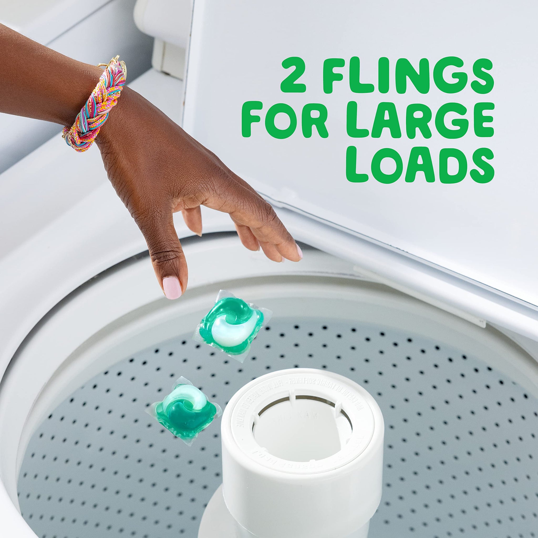 Gain flings! Laundry Detergent Soap Pacs, HE Compatible, 24 ct, Long Lasting Scent, Moonlight Breeze, Green
