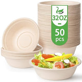 Green Tree Products Disposable Paper Bowls, 32 Oz [50 Pack] Large Bowl-100% Compostable, Biodegradable, Eco-friendly - Convenient for Daily Use