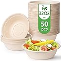 Green Tree Products Disposable Paper Bowls, 32 Oz [50 Pack] Large Bowl-100% Compostable, Biodegradable, Eco-friendly - Convenient for Daily Use