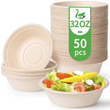 Green Tree Products Disposable Paper Bowls, 32 Oz [50 Pack] Large Bowl-100% Compostable, Biodegradable, Eco-friendly - Convenient for Daily Use