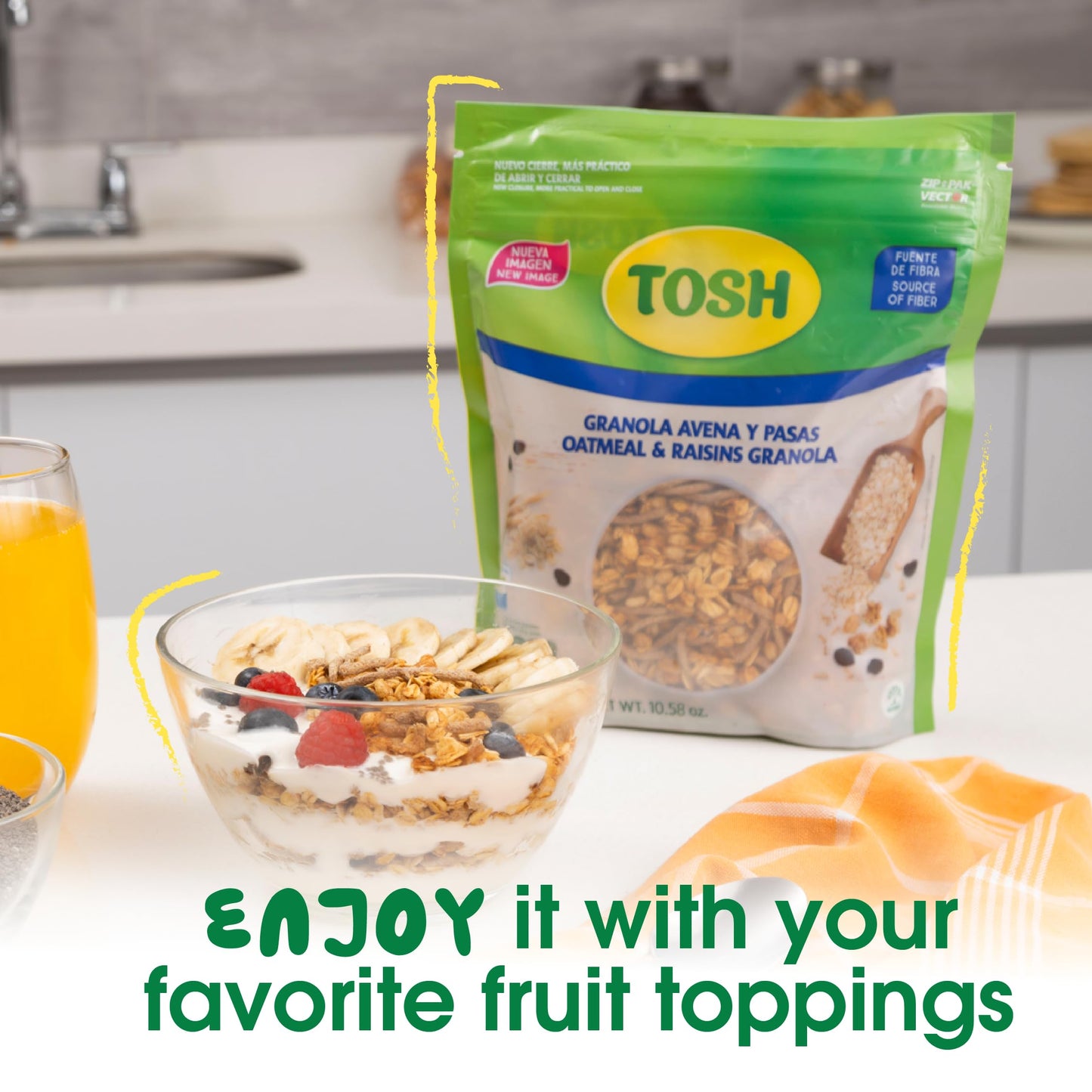 Tosh, Granola with Oatmeal & Raisins, Cholesterol-Free, 10.5 Ounce, Pack of 3.