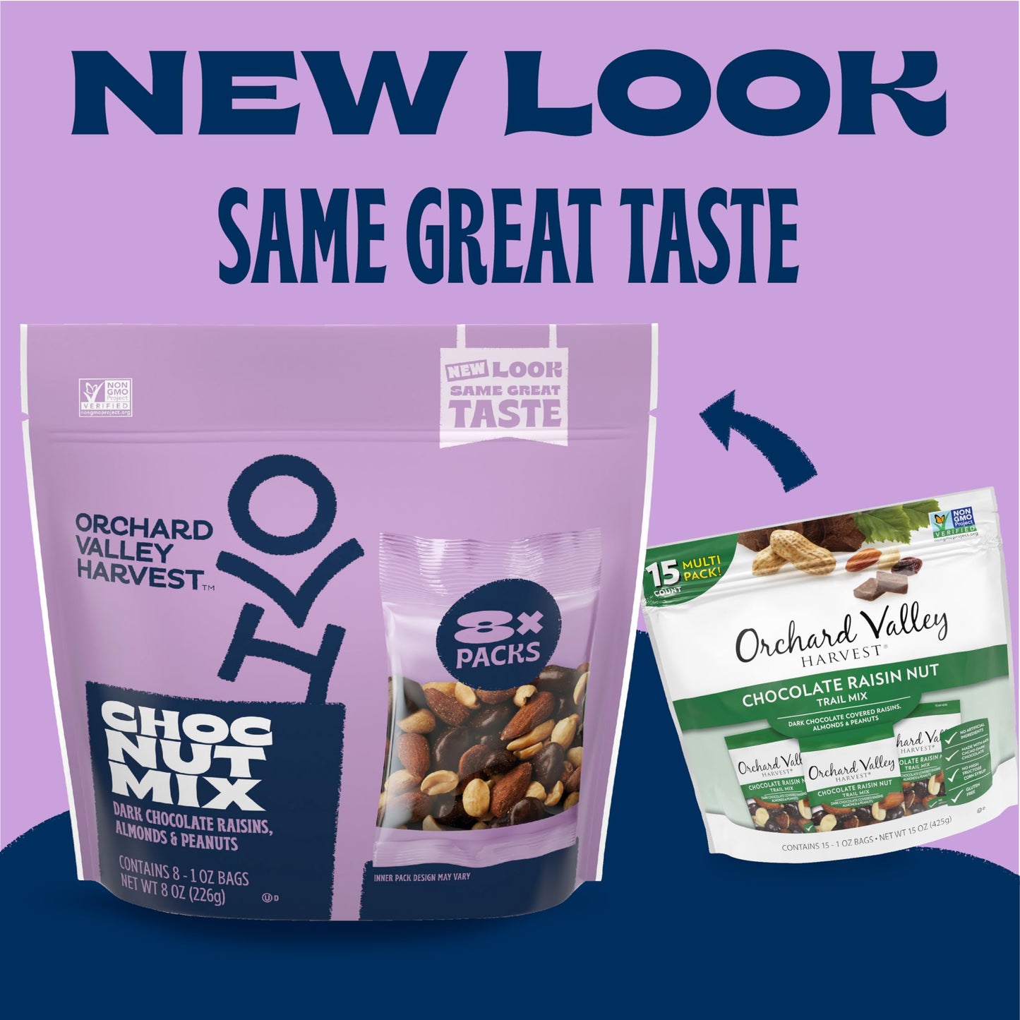 Orchard Valley Harvest Choc Nut Mix Multipack, 1 oz (Pack of 8), Dark Chocolate Raisins, Almonds & Peanuts, Gluten Free, Stand Up Bag, Non-GMO, 4g