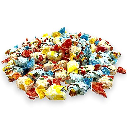 Fruit Filled Hard Candy, Delicious and Flavorful Gourmet Bon Bons Cherry, Orange, Strawberry, Pineapple, and Lemon 1.5 lbs Individually Wrapped