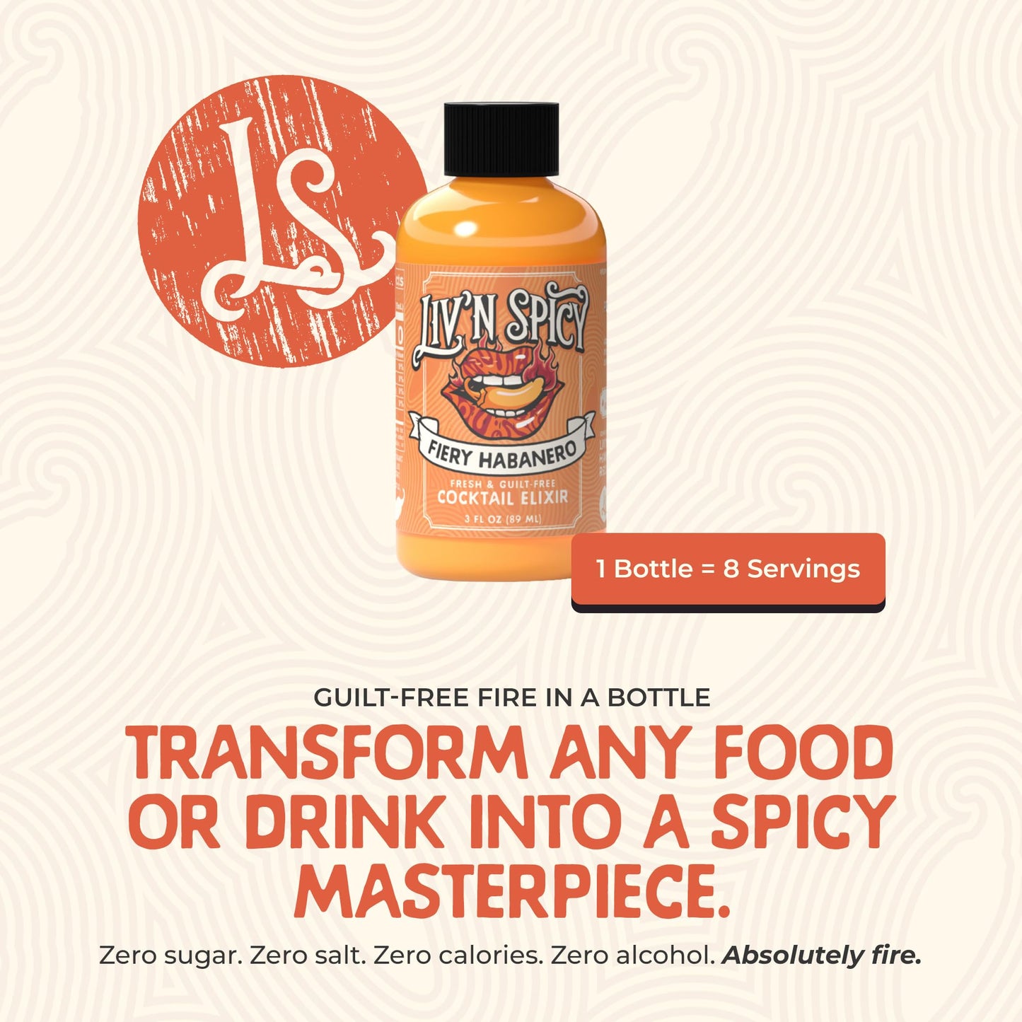 Liv’n Spicy | Fiery Habanero Elixir | Zero Calorie Cocktail Mixer | Vegan | Sugar-Free | Organic Habanero Infusion | Guilt-Free Flavor | Drink