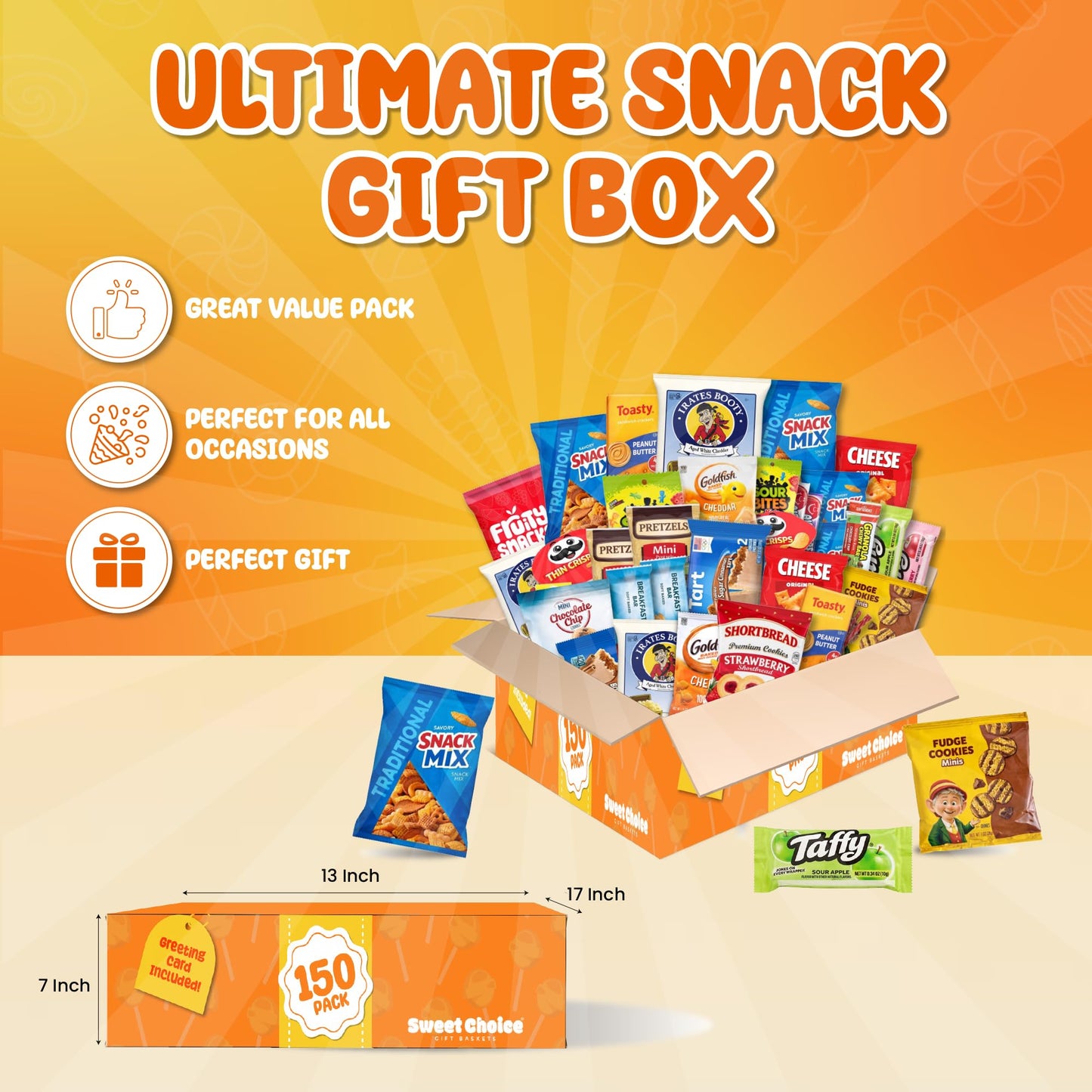 Snack Box Variety Pack (150 Count) - Bulk Snacks Variety Pack for Adults, Kids and Teens - Chips, Cookies and Bars - Care Package for College