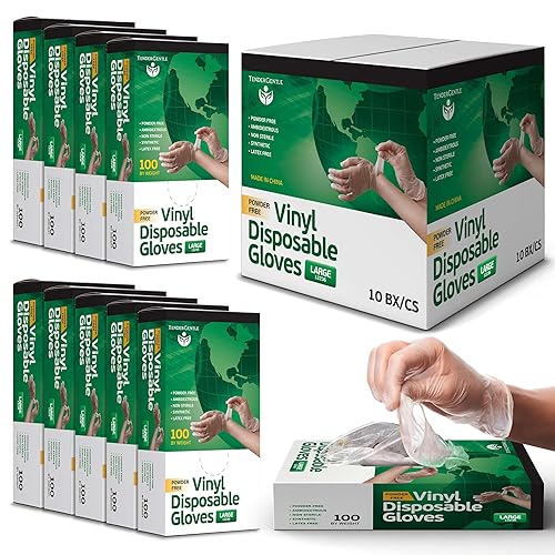 TenderGentle Vinyl Disposable Gloves for Cooking and Food Prep - Case of 1000 Clear Large Latex Free Disposable Gloves - Food Safe for BBQ, Cooking