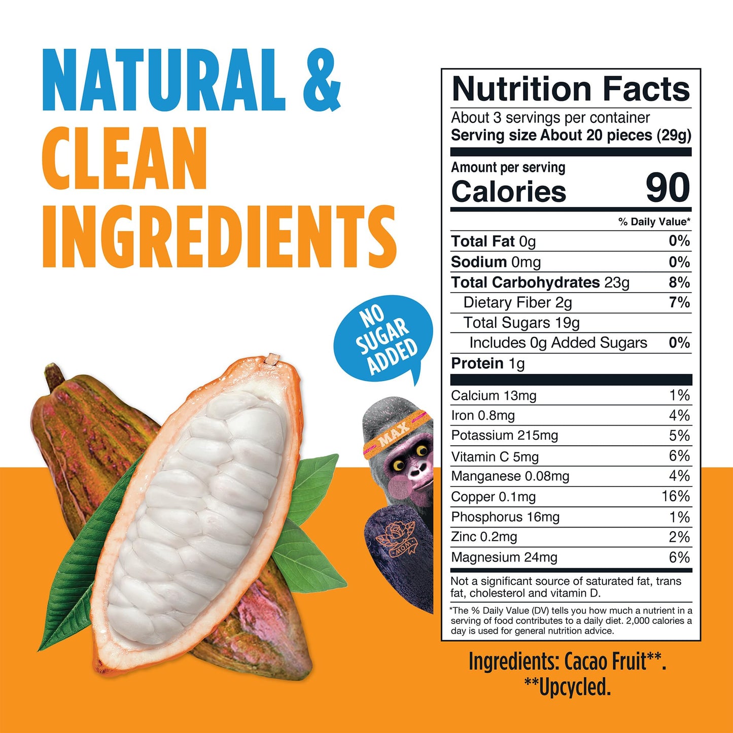 Blue Stripes Cacao Superfruit Gummies - Vegan Chewy Fruity Snack, No Sugar Added 100% Fruit Gummy, 9 Essential Vitamins & Minerals, Natural Tropical